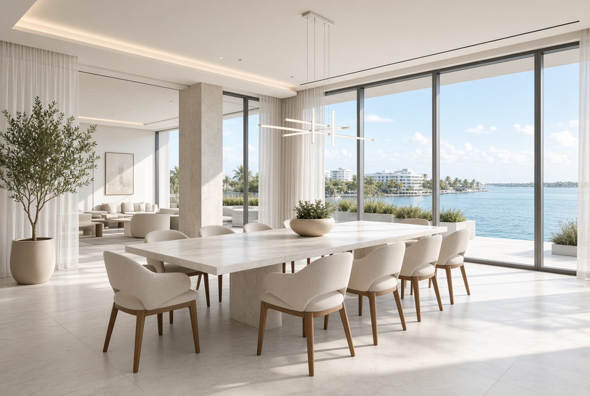 Dining room opening to water