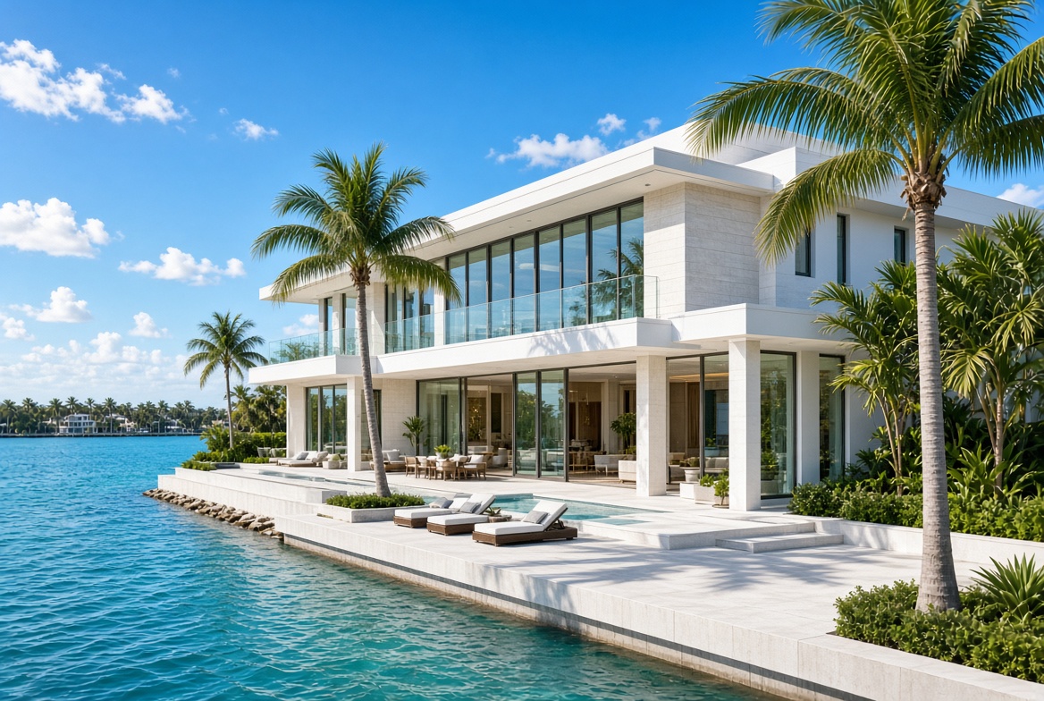 Limestone home on the bay